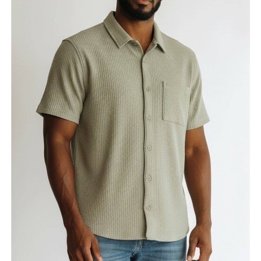 Men's Casual Button Down Shirts Short Sleeve Size M Green